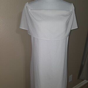 Charles Henry White Off-The-Shoulder Flutter Sleeve Midi Dress | Size L
